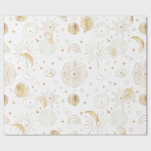 Boho Gold Space doodles White Design Cadeaupapier (Vlak)