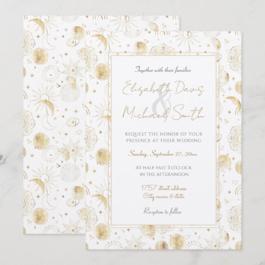Boho Gold Space doodles White Design Kaart (Voorkant / Achterkant)