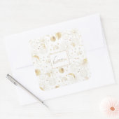 Boho Gold Space doodles White Design Vierkante Sticker (Envelop)