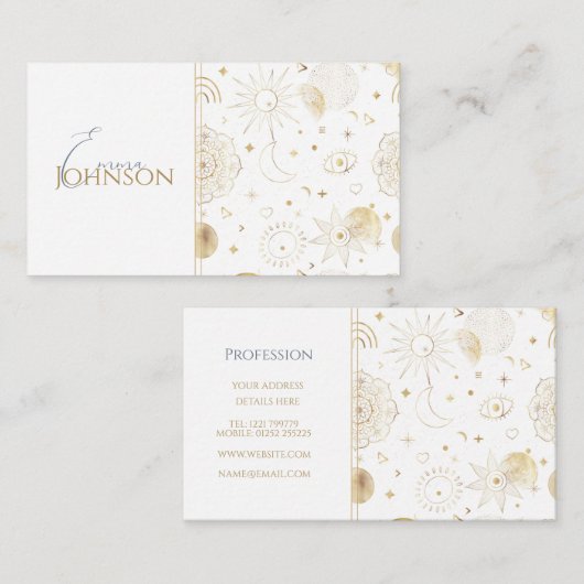 Boho Gold Space doodles White Design Visitekaartje (Voorkant / Achterkant)