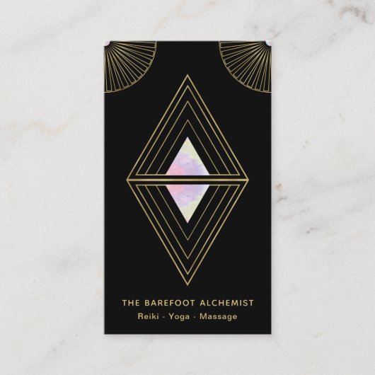 *~* Boho Gold Triangles Alchemy Sacred Geometry Visitekaartje (Voorkant)