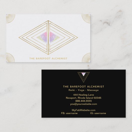 *~* Boho Gold Triangles Sacred Geometry Alchemy Visitekaartje (Voorkant / Achterkant)