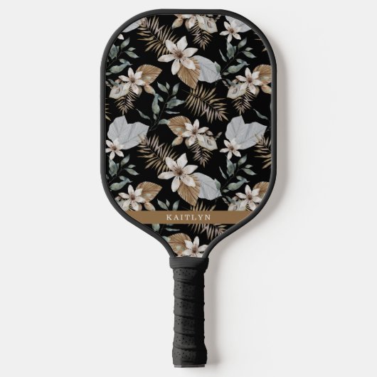  Boho Gold Tropical Floral en naam Pickleball Paddle (Voorkant)