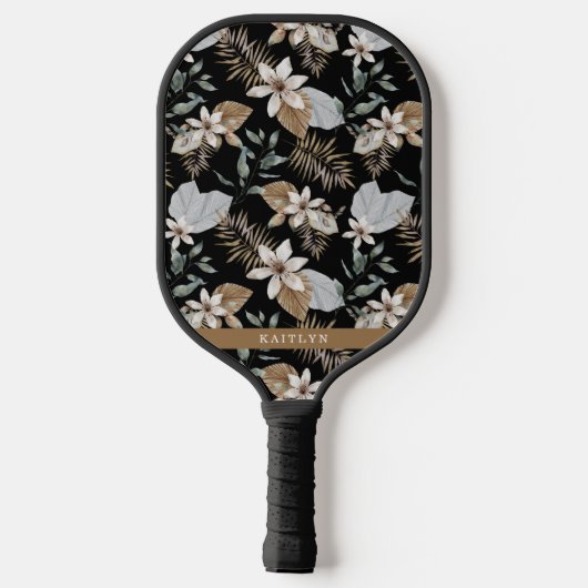  Boho Gold Tropical Floral en naam Pickleball Paddle (Achterkant)