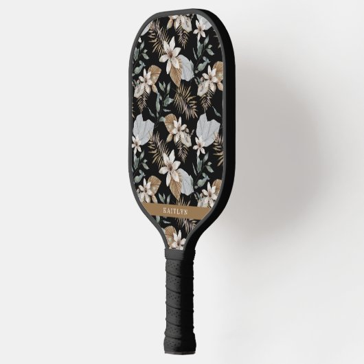 Boho Gold Tropical Floral en naam Pickleball Paddle (Links)