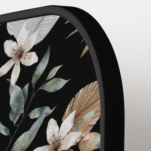  Boho Gold Tropical Floral en naam Pickleball Paddle (Links Detail)