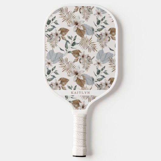  Boho Gold Tropical Floral en naam Pickleball Paddle (Achterkant)