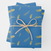Boho Golden Feathers French Blue Inpakpapier Vel (In situ)