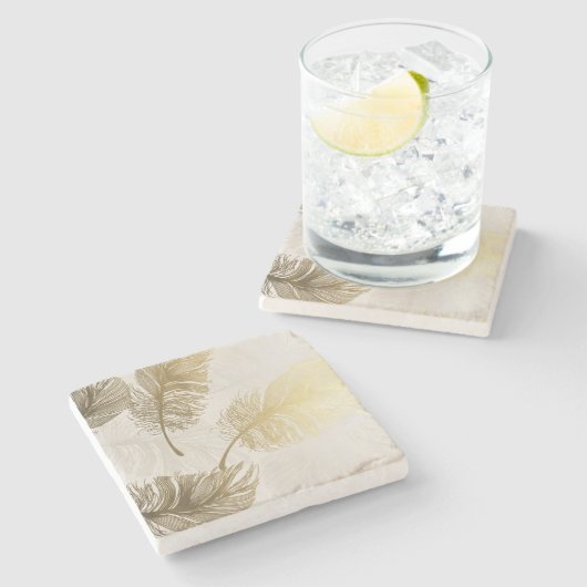 Boho Golden Feathers Stenen Onderzetter (Zijkant)