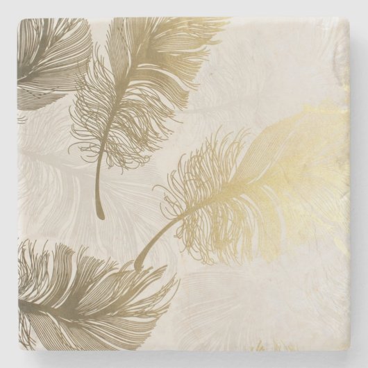 Boho Golden Feathers Stenen Onderzetter (Voorkant)