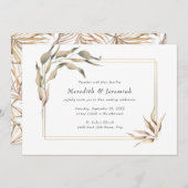 Boho Golden Greenery Wedding Invitation Kaart (Voorkant / Achterkant)