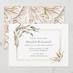 Boho Golden Greenery Wedding Invitation Kaart