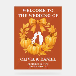 Boho Golden Pumpkin Fall Wedding Welkom Acryl Bord