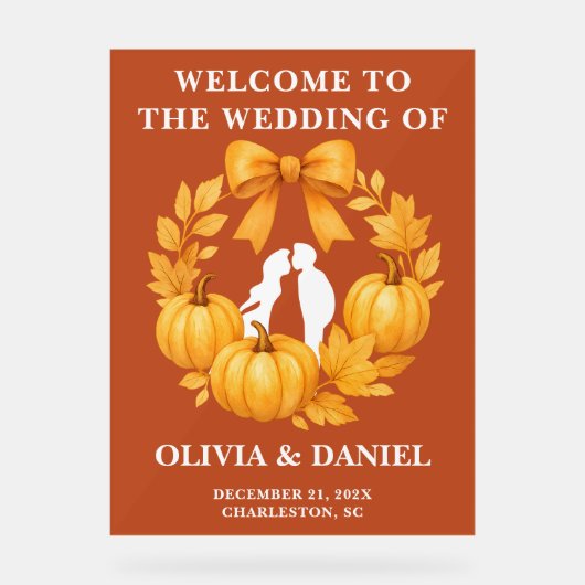 Boho Golden Pumpkin Fall Wedding Welkom Acryl Bord (Voorkant)