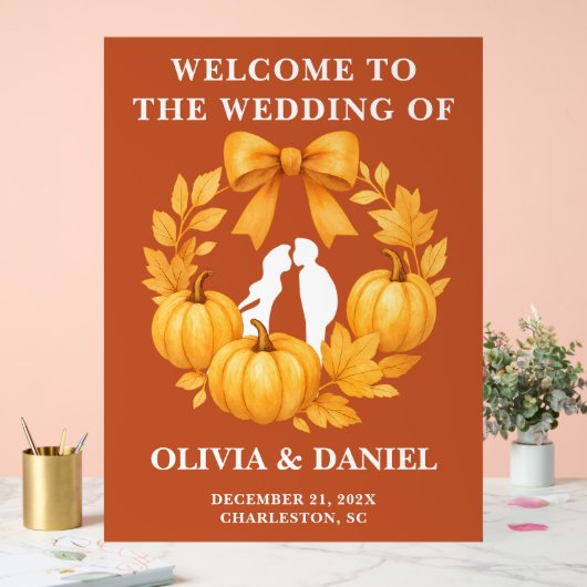 Boho Golden Pumpkin Fall Wedding Welkom Acryl Bord (Huwelijk)