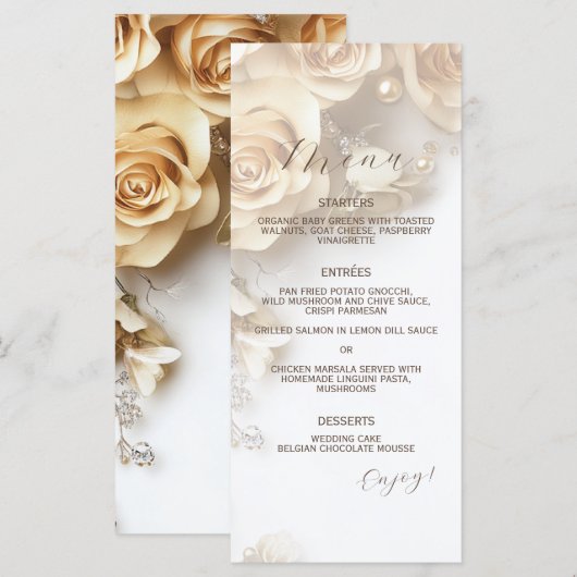 Boho Golden Rozen Spring Wedding Menu (Voorkant / Achterkant)