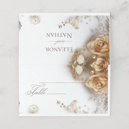 Boho Golden Rozen Spring Wedding Plaatskaartje (Buitenkant ongevouwen)
