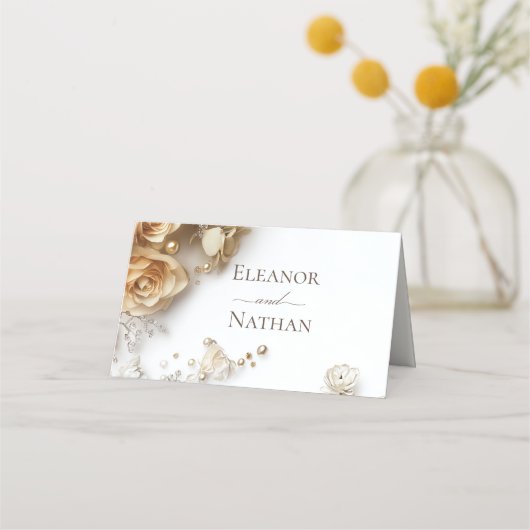 Boho Golden Rozen Spring Wedding Plaatskaartje (Achterkant)