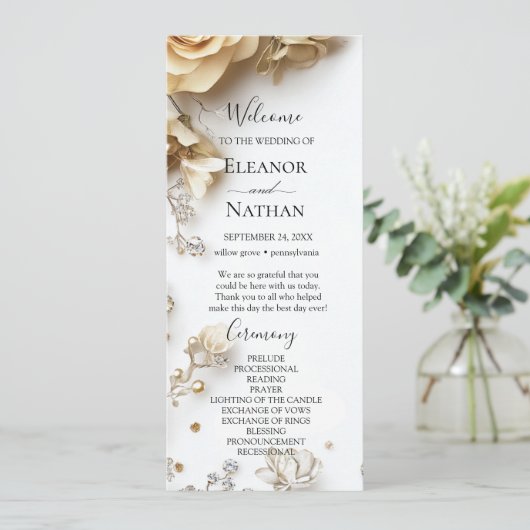 Boho Golden Rozen Spring Wedding Programmakaart (Staand voorkant)