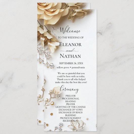 Boho Golden Rozen Spring Wedding Programmakaart (Voorkant / Achterkant)