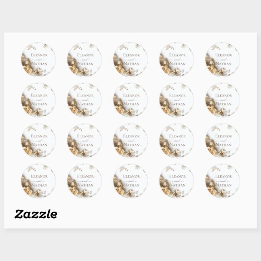 Boho Golden Rozen Spring Wedding Ronde Sticker (Vel)