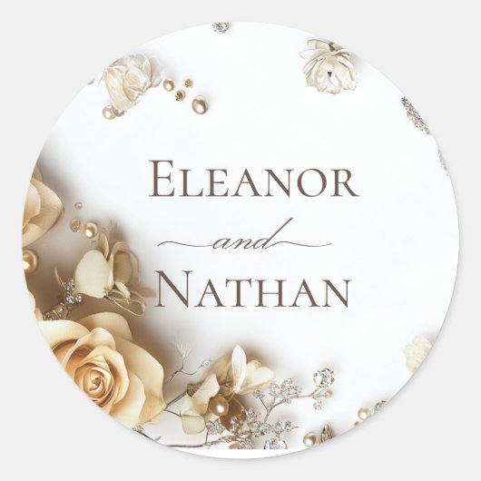 Boho Golden Rozen Spring Wedding Ronde Sticker (Voorkant)