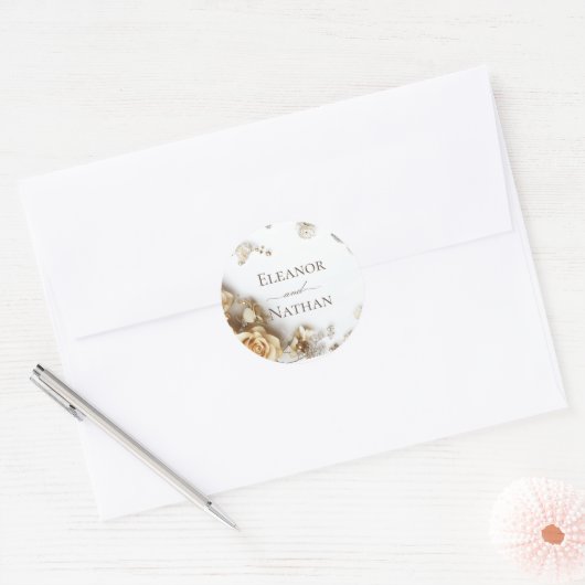 Boho Golden Rozen Spring Wedding Ronde Sticker (Envelop)