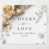 Boho Golden Rozen Spring Wedding Sparkling Wijnetiket (Enkel label)