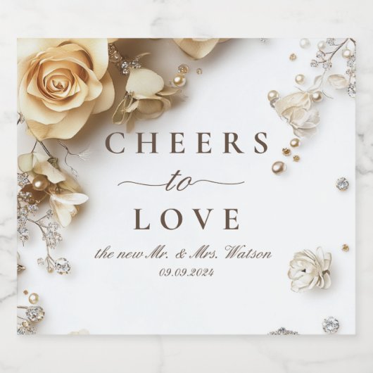 Boho Golden Rozen Spring Wedding Sparkling Wijnetiket (Enkel label)