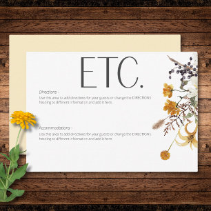 Boho Golden Yellow Meadow Bloemen Geel Details Informatiekaartje