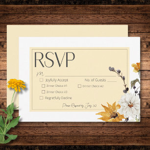 Boho Golden Yellow Meadow Bloemen Geel diner RSVP Kaartje