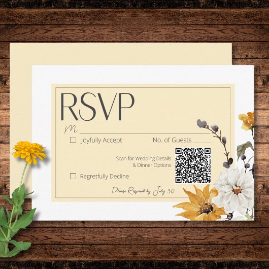 Boho Golden Yellow Meadow Bloemen Geel RSVP Kaartje