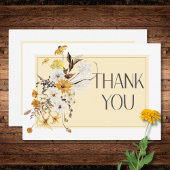 Boho Golden Yellow Meadow Bloemen Gele Bruiloft Bedankkaart