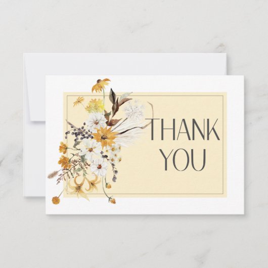 Boho Golden Yellow Meadow Bloemen Gele Bruiloft Bedankkaart (Voorkant)