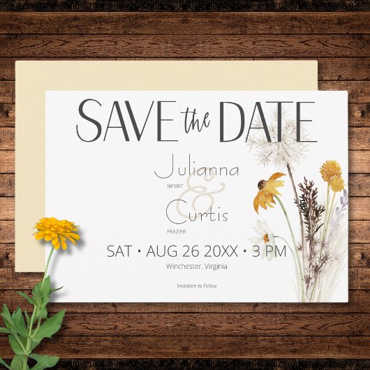 Boho Golden Yellow Meadow Bloemen Gele Bruiloft Save The Date
