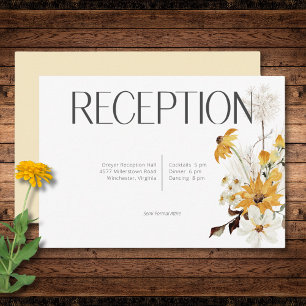 Boho Golden Yellow Meadow Bloemen Gele Receptie Informatiekaartje