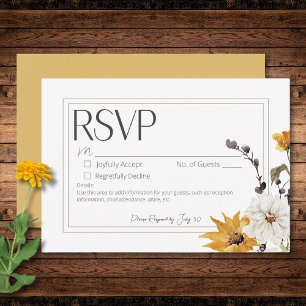 Boho Golden Yellow Meadow Flower Gold No Dinner RSVP Kaartje