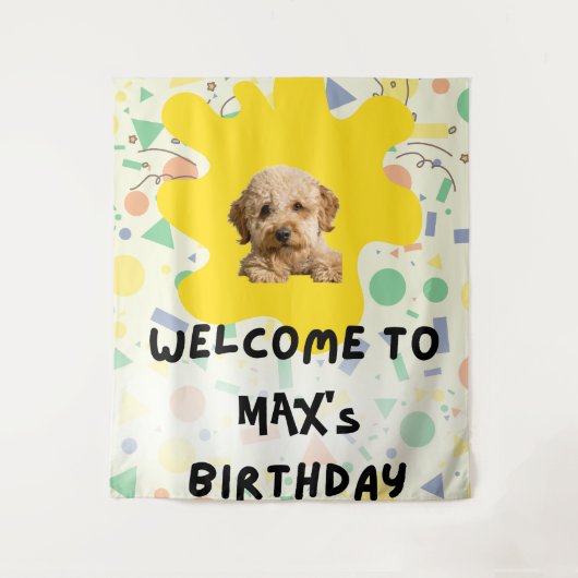Boho Goldendoodle Eerste Verjaardag Welkom Bord | Wandkleed (Voorkant)