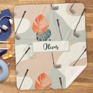 Boho Golf Clubs Patroon met tropische bladeren Sherpa Deken