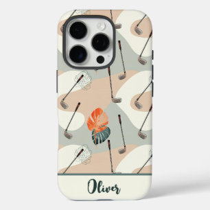 Boho-golfclubs patroon met tropische bladeren iPhone 16 pro hoesje