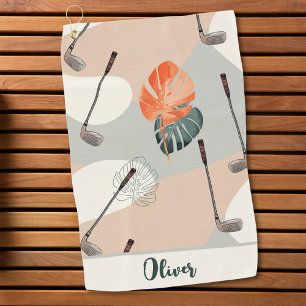 Boho-golfclubs patroon met tropische bladeren golfhanddoek