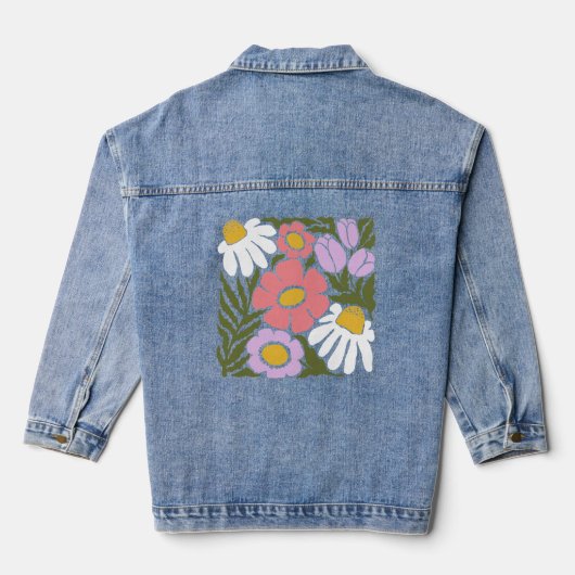 Boho golvende bloem ontwerp denim jacket (Achterkant)