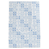 Boho golvende grens citroen blauwe Tegel bruiloft  Medium Cadeauzakje (Achterkant)