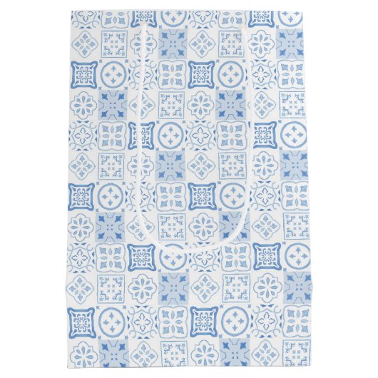 Boho golvende grens citroen blauwe Tegel bruiloft Medium Cadeauzakje (Achterkant)