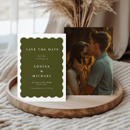 Boho Golvende Rand Groen Foto Bruiloft Save The Date