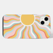 Boho Golvende Zonnestralen Retro Design iPhone Hoesje (Achterkant horizontaal)