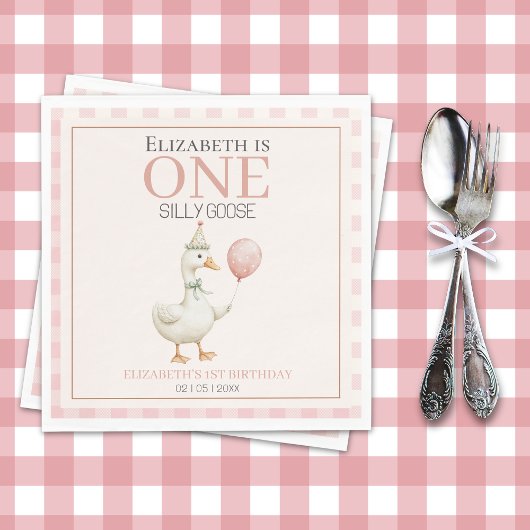 Boho Goose Birthday – Pink Balloon & Tartan Servet