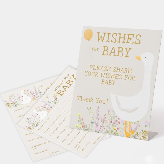Boho Goose Duck Wildflower Baby shower Wishes Sign Reclamebord Met Voetstuk