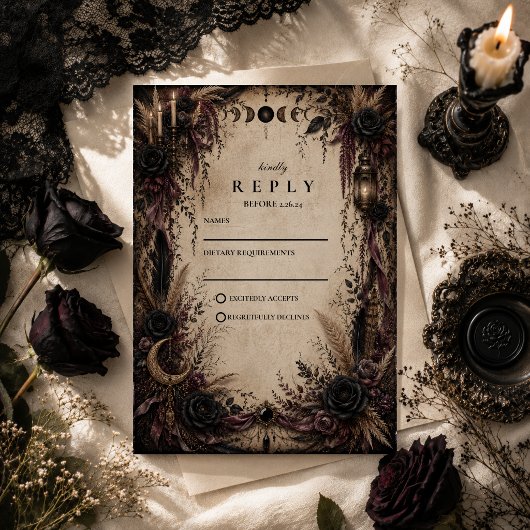 Boho Goth Huwelijk RSVP Kaartje