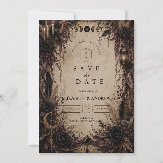 Boho Goth Huwelijk Save The Date (Voorkant)